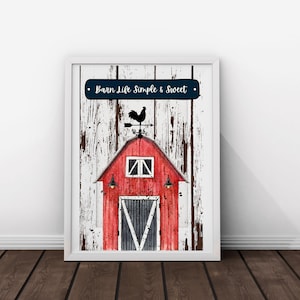 Red Country Barn Digital Wall Art Print, Printable farmhouse, Rustic Home Decor, Farm life Artwork, Rural Barn Art, Country Barn Print
