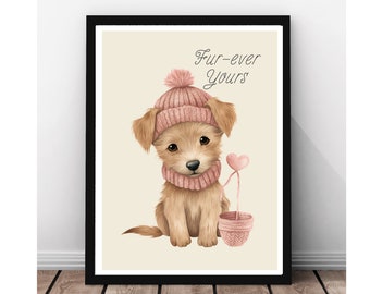 Cute Dog Valentine Digital Print, Adorable puppy love, Valentines Day Decor, pet Lovers Gift, Heartwarming Canine Art, Instant download