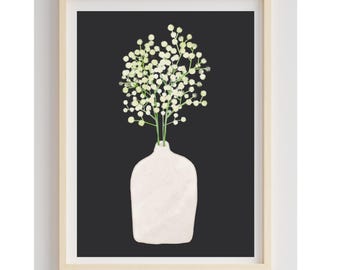 Black and White Flower Vase Printable Wall Art, Contemporary , Scandinavian wall art, Digital download.