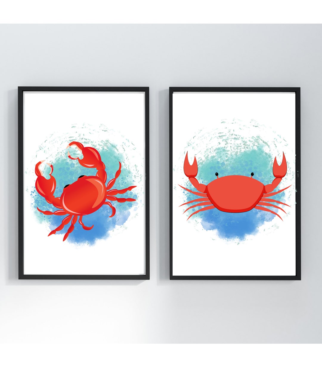 Blue Coral Crab, Set of 2 Digital Wall Printable, Coastal Decor, Beach