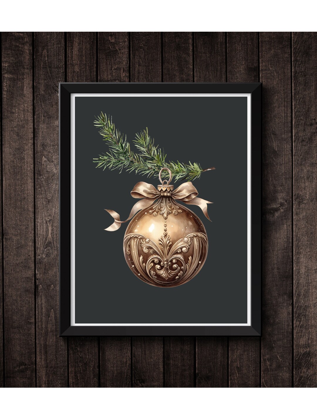 Christmas Gold Ornament Digital Wall Print,holiday Ornament Wall Decor
