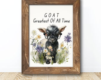 Goat Glasses Digital Print, Goat Printable Wall Art, Animal Spring Goat Wall Decor Print, Nursery Wall Art Decor print, Goat lover Gift