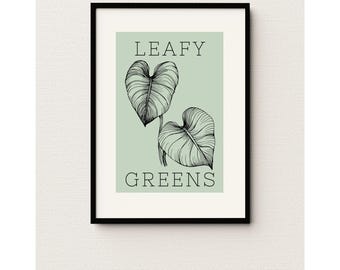 Impresión de hoja de Monstera verde frondoso, arte de pared digital imprimible, decoración botánica, descarga instantánea, decoración de arte de hoja tropical