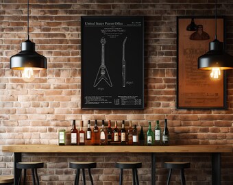 Arte murale musicale, decorazione chitarra, parete con arte chitarra, arte murale astratta, arte nera chitarra