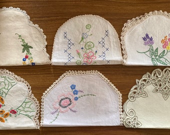 Vintage linen hand embroidered floral large centrepiece doily. 6 to choose from. All excellent condition.