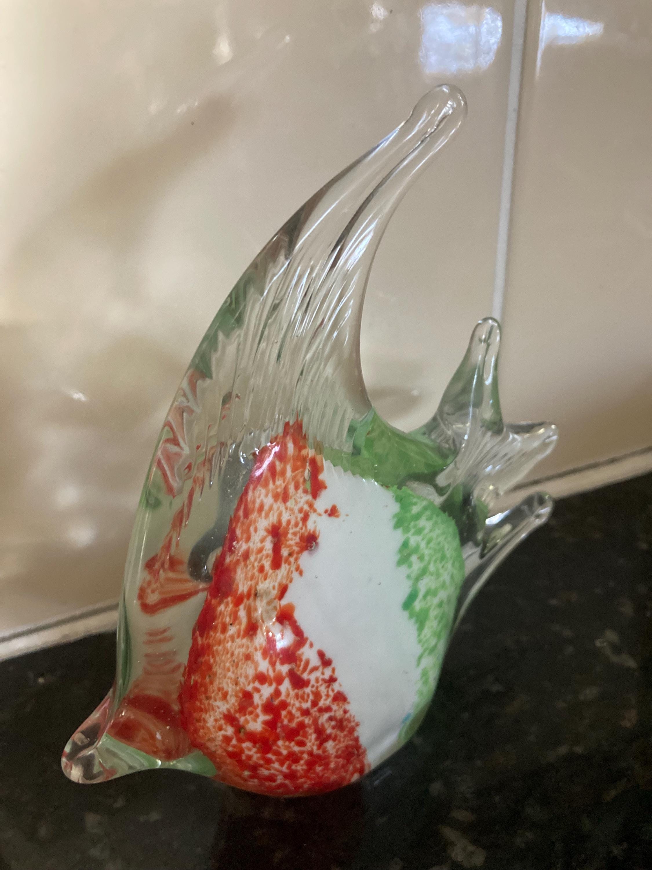 Vintage Coloured Art Glass Angel Fish Paperweight Figurine. Clear ...