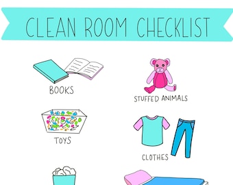 Kids clean room checklist printable, chores checklist, kids chore chart, kids chores printable, cleaning checklist, clean up printable