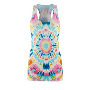 Batikkleider, Racerback-Tank, Racerback-Tankkleid, Racerback-Kleid, Racerback-Kleid, Batikkleidung, Batikkleid Damen,