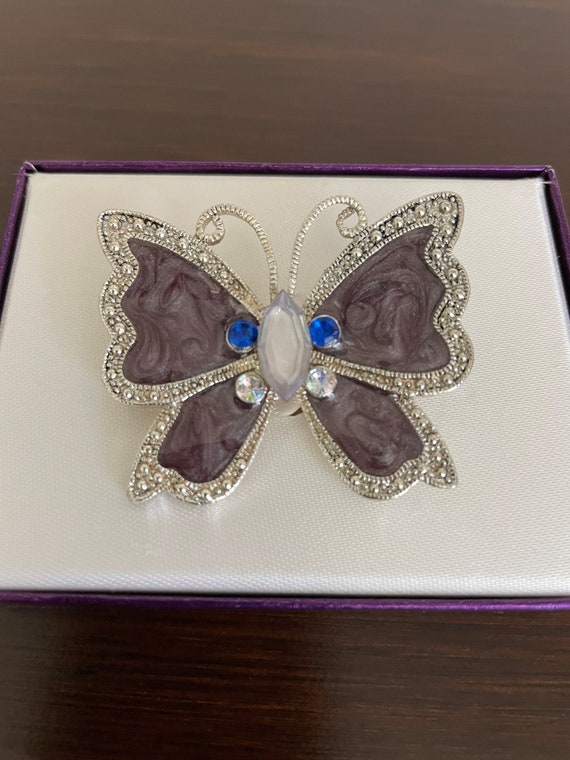 Vintage Silver-Tone Butterfly with Rhinestones - image 3