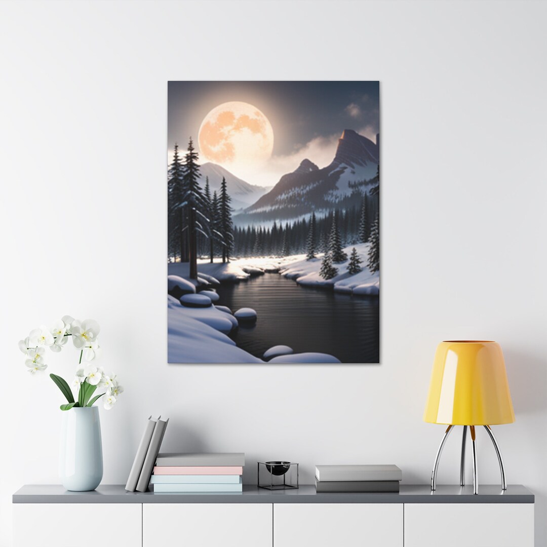 Nature Inspired Canvas Print - Large Wall Art - Moon Over the River - Etsy
