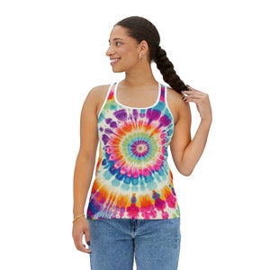 Tie Dye Tank Top for Women, Boho Crop Top, Gym Yoga Summer Tank, Festival Workout Running Fitness Gift