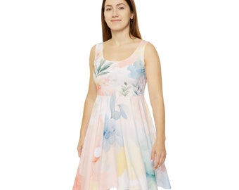 Summer Racerback Tank Dress, Floral Design Sun Dress, Sleeveless Short Dress, Spring Outfit for Women