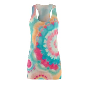 Batikkleider, Racerback-Tanktop, Racerback-Tankkleid, Racerback-Kleid, Racerback-Kleid, Batikkleidung, Batikkleid für Damen
