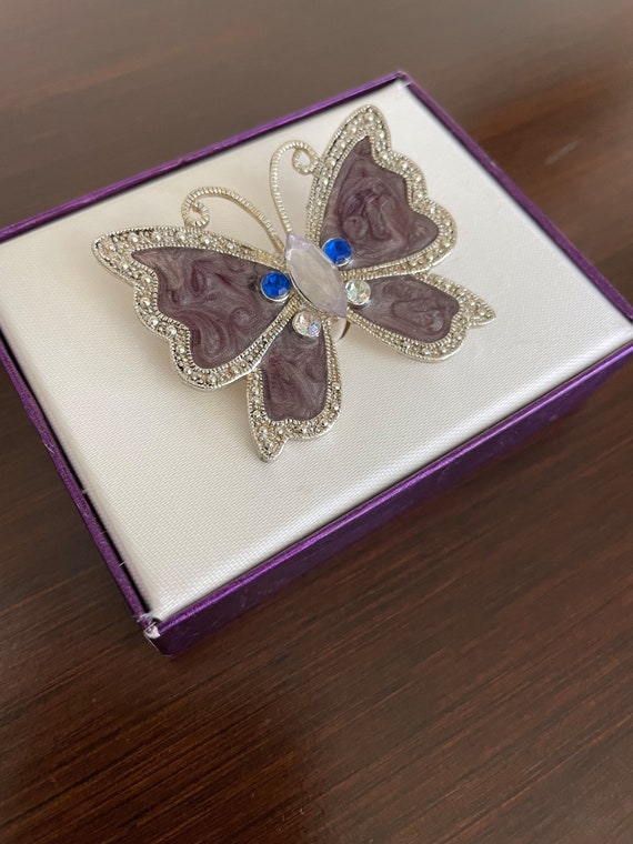 Vintage Silver-Tone Butterfly with Rhinestones - image 2