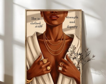 Christian Wall Art Proverbs 31:25 Wall Art She Is Clothed in Strength & Dignity Modern Christian Wall Art Strength Dignity Bible Verse Print