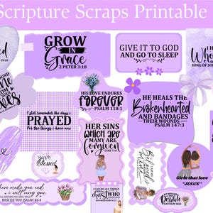 Scripture Scraps Printable Purple , Girls Prayer Board Faith Bible Journal Scraps, Prayer Board Kit 2025,  Stickers, Prayer Board Party Kit