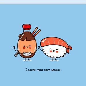 Cute Sushi Card - Kawaii Card - DIGITAL FILE |  Funny Birthday Card for Boyfriend, Girlfriend | Funny Card for Friend