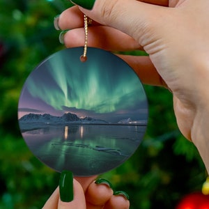Ceramic Ornament with Aurora Borealis - Perfect Holiday Gift, Northern Lights Christmas Ornament, Arctic Scene Christmas Decor