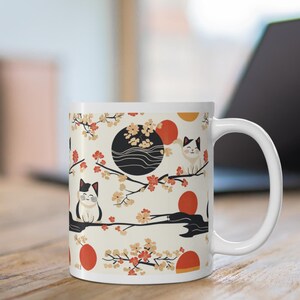 Tranquil Cat Blossom Mug | Japanese-Inspired Ceramic Mug for Tea & Coffee Lovers