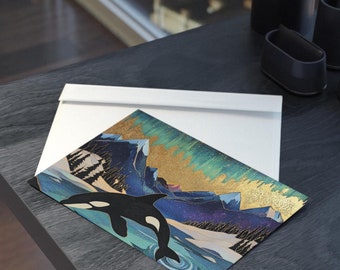 Orca Northern Lights Greeting Card | Majestic Killer Whale Art