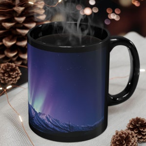 Arctic Nordlichter Keramik Kaffeebecher | Aurora Borealis Schwarze Tasse