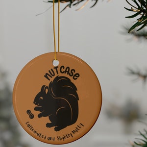 Ceramic Ornaments, Squirrel Silhouette Chasing Peanut, Nature Lover Gift, Nutcase, Caffeinated, Groundnut Lover, Holiday Decor, Double-Sided