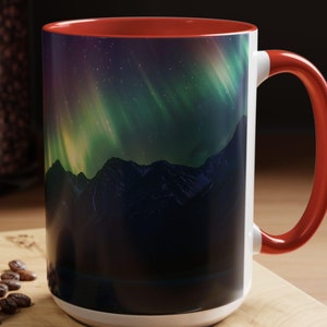 Illuminate Your Mornings: Northern Lights Accented Ceramic Mug 11, 15oz