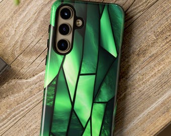 Green Stained Glass Phone Case, Aurora Borealis Design