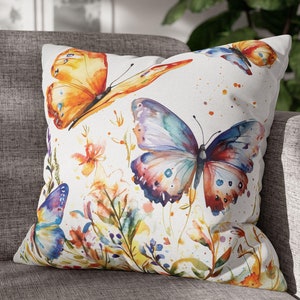 Butterfly Dreams Watercolor Pillowcase | Colorful Butterfly Pillow Cover | Cottagecore butterfly decor