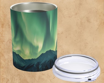 Vaso de acero inoxidable con diseño de auroras boreales de 10 oz / Vaso de viaje Aurora Borealis