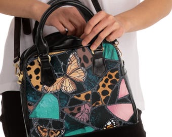 Sac à main en cuir végétalien mosaïque papillon | Porte-monnaie artistique