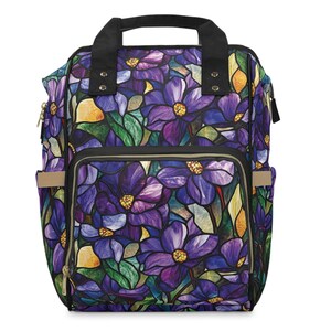 Stained Glass Floral Diaper Backpack | Stylish Modern Diaper Bag for Moms & Dads | Unique Gift for Baby Shower or New Parent