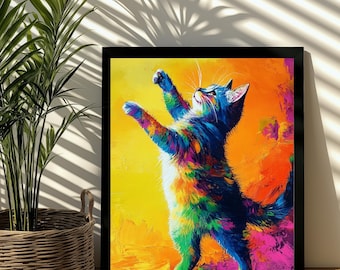 抽象的な猫の絵画明るい色とりどりのカラフルなデジタルダウンロード