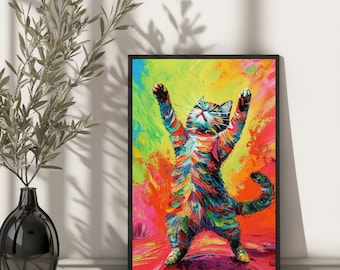 抽象的な猫の絵画明るい色とりどりのカラフルなデジタルダウンロード