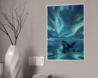 Aurora Borealis and Orca Design Poster | High-Gloss Vertical Wall Art | Nature-Inspired Home Decor