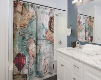 Vintage World Map Shower Curtain | Polyester Bath Decor