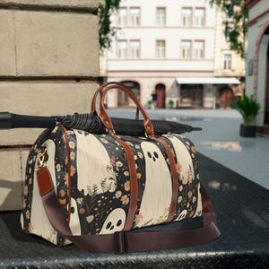 Ghost Floral Travel Bag | Spooky Aesthetic Weekender Duffel | Waterproof Halloween Carry-On | Whimsical Boho Overnight Tote for Fall Lovers