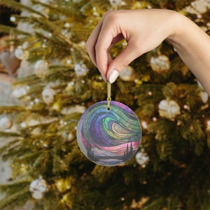 Faux Stained Glass Ornaments, Northern Lights Ceramic Ornament, Aurora Borealis Ornament Gift, Beautiful Night Sky Ornament, Stargazer Gift