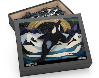 星空の夜のシャチパズル - 鮮やかな海中のシャチのジグソーパズル - 海