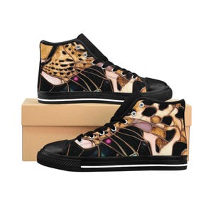 Leopard Wing High Top Sneakers | Artistic Animal Print Shoes | Stained Glass Jungle Sneakers | Leopard Print | Unique Animal Print High Tops