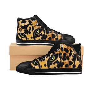 Wildcat Eyes High Top Shoes | Jungle Animal Print High Tops | Leopard Sneakers | Animal Print High Tops for Women | Womens Canvas Shoes