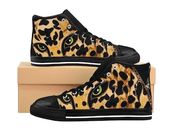 Leopard Print High Top Shoes | Jungle Animal Canvas Sneakers