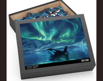 Rompecabezas de la aurora boreal (500 piezas) / Rompecabezas personalizado de la aurora boreal / Rompecabezas de ballenas en el cielo estrellado / Juego relajante para adultos y niños
