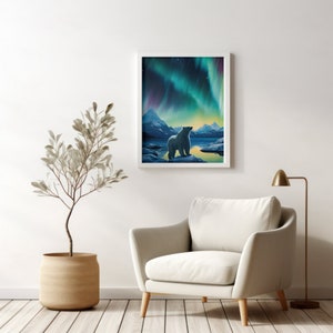 Eisbär Wandkunst, Nordlichter, Nordlichter Leinwand, Nordlichter Wandkunst, Aurora Wanddekor, Aurora Borealis Nordlichter