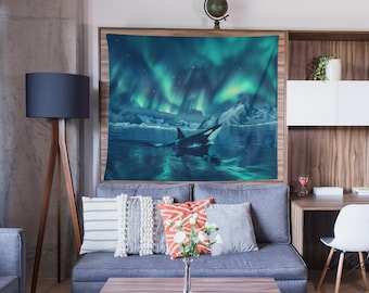 Aurora Borealis & Orca Wall Tapestry | Northern Lights Home Decor