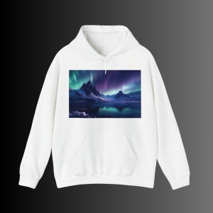 Aurora Borealis Unisex Hooded Sweatshirt, Aurora Borealis Hoodie, Forest, Winter, Solstice, Dancing lights, Northern lights, Nature, Hoodie