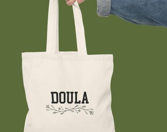 Doula Cotton Canvas Tote Bag, Floral Design
