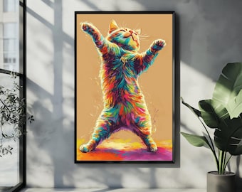 Rainbow Cat Art Print | Playful Abstract Cat Lover Gift (Digital Download)