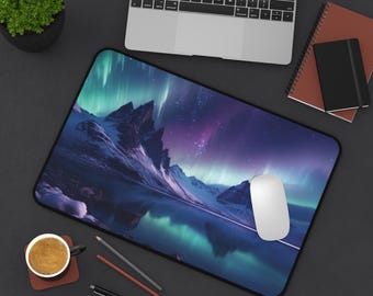 Aurora Borealis Desk Mat | Northern Lights Gaming & Office Mouse Pad | Large Neoprene Workstation Mat