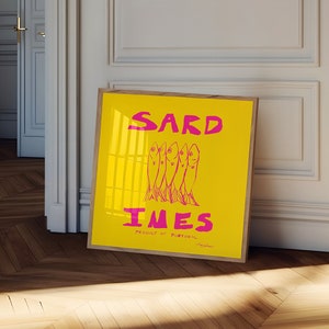 Sardinen Quadrat Kunstdruck, ästhetische Küchen Poster, Fisch Abendessen Retro Art, Fisch Poster, lustige Küche Dekor, Funky Beachy Print, Neon